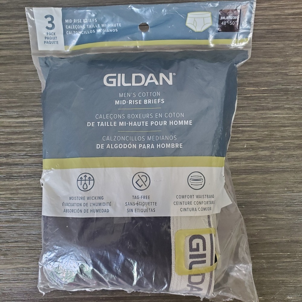Gildan Men's Cotton Mid Rise Briefs Multi Color 3 Pack Size 3X 3XL, 46"-50" NEW